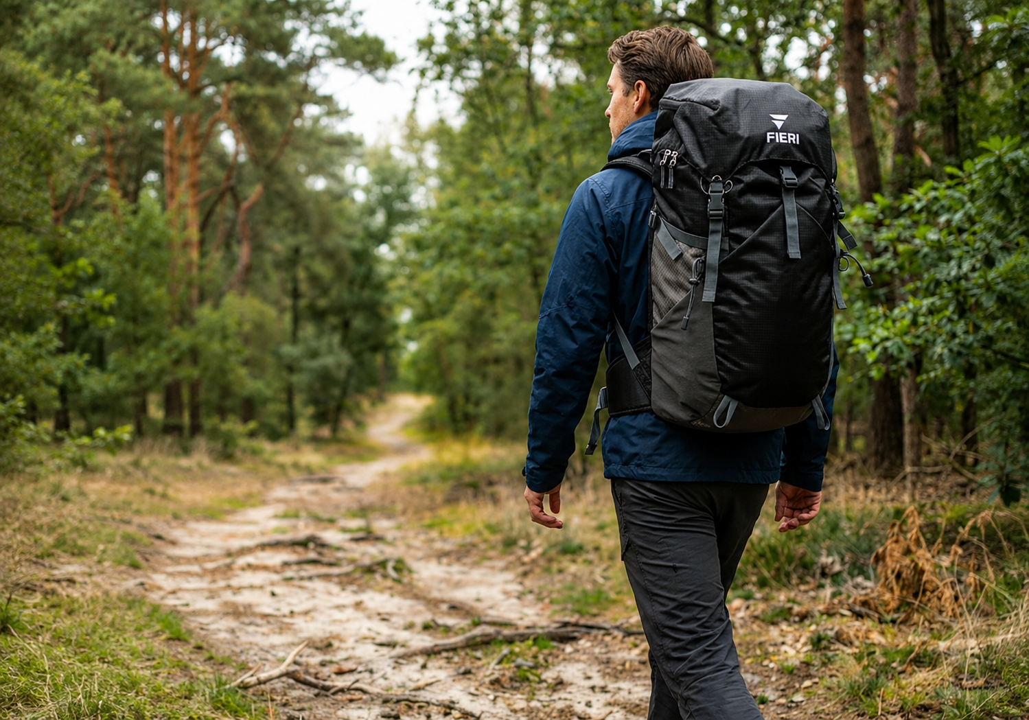 Fieri backpack tijdens een wandeling in het bos