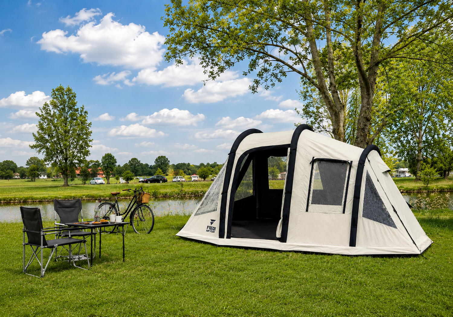 Fieri opblaasbare tent op een camping