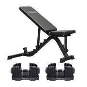 Trainingsbank - Focus Fitness Force 8 - incl. verstelbare dumbbellset Shift - 2 x 24 kg