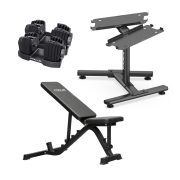 Trainingsbank - Focus Fitness Force 8 - incl. verstelbare dumbbellset Shift - 2 x 24 kg + Dumbbell Stand