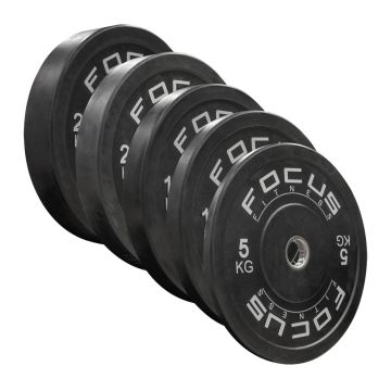 Olympische halterschijf 50 mm - Focus Fitness Bumper plate - 5 t/m 25 kg - Zwart