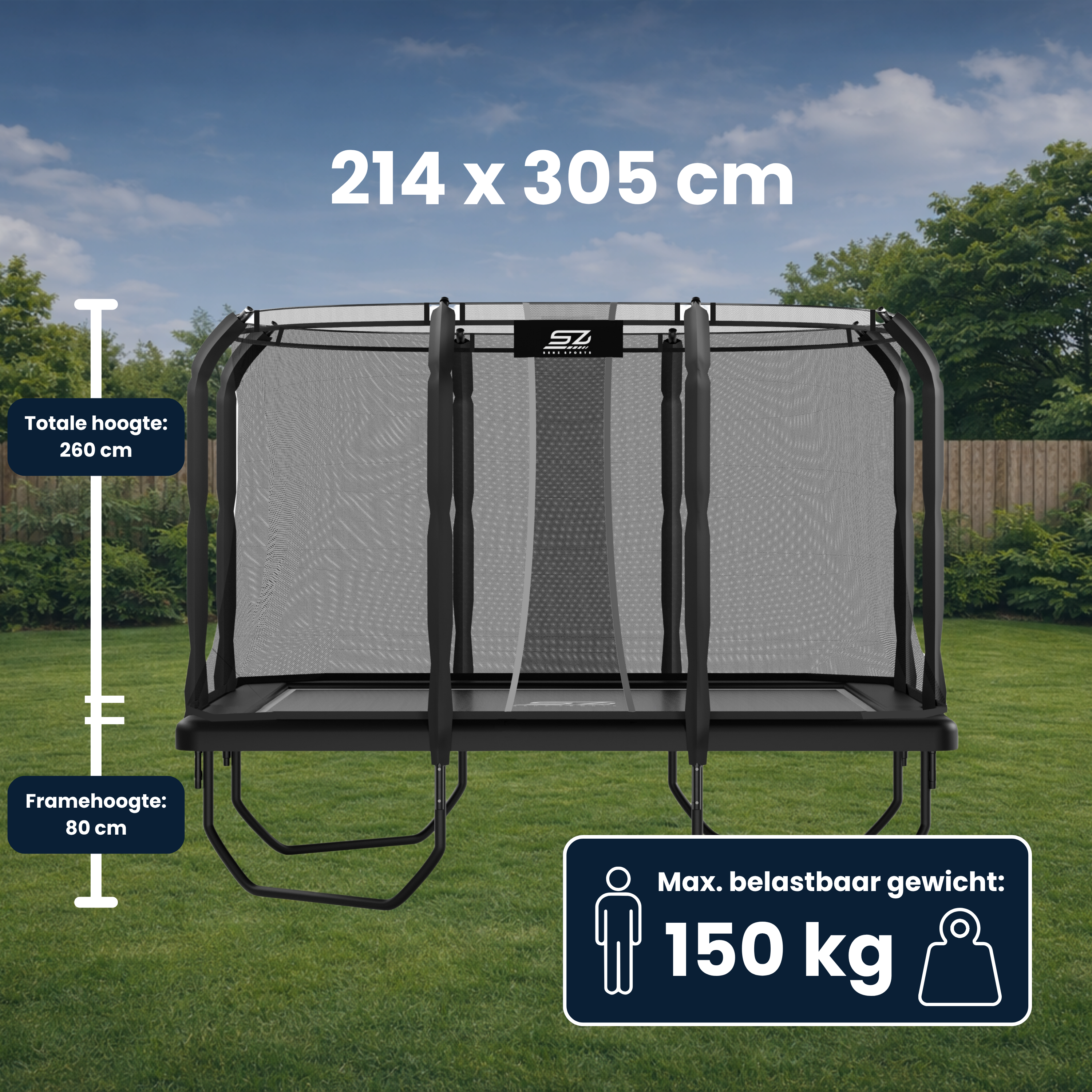 Trampoline - Senz Sports - Premium Plus - 214 x 305 cm - Rechthoek